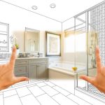 Hands,Framing,Custom,Master,Bathroom,Photo,Section,With,Drawing,Behind.