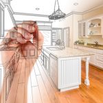 Hand,Drawing,Custom,Kitchen,Design,With,Gradation,Revealing,Photograph.