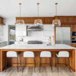Beautiful,Kitchen,In,New,Luxury,Home,With,Large,Waterfall,Island,